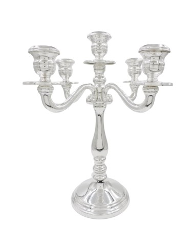 800 Sterling Silver Five Armed Candelabra English Style h. 15,35" 