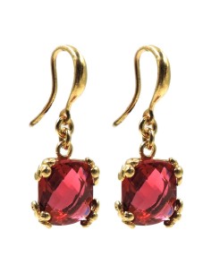 Orecchini Pendenti in Argento Placcato Oro con Pietra Rossa