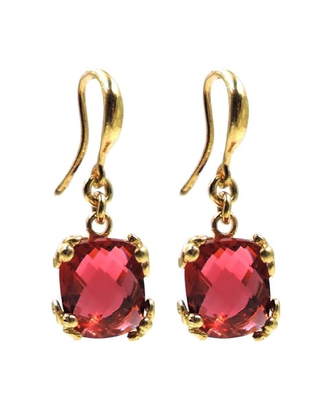 Gold Plated Sterling Silver Pendant Earrings with Red Zirconia