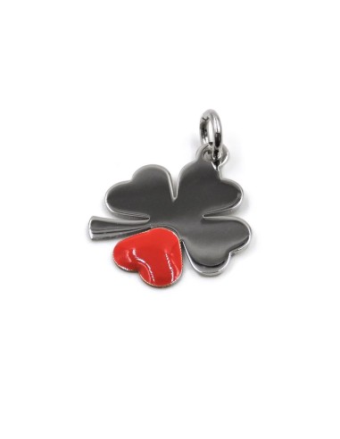 Four Leaf Clover Pendant with Red Enameled Heart