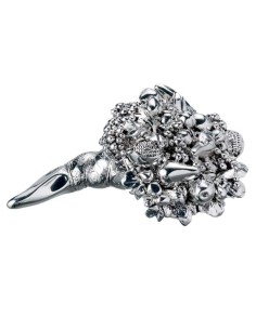 Cornucopia con Frutta Scultura in Laminato Argento...