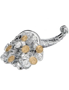 Cornucopia con Euro Scultura in Laminato Argento cm 25x14...