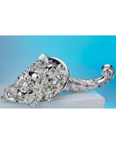 Cornucopia con Frutta Grande Scultura in Laminato Argento 