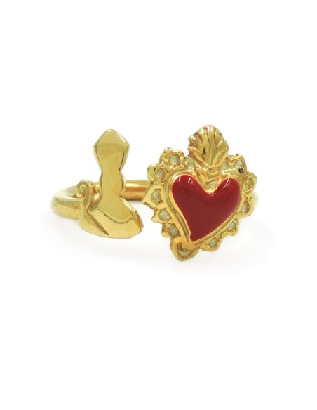 San Gennaro Herz-Jesu-Ring aus 925er Sterlingsilber Vergoldet und Emailliert