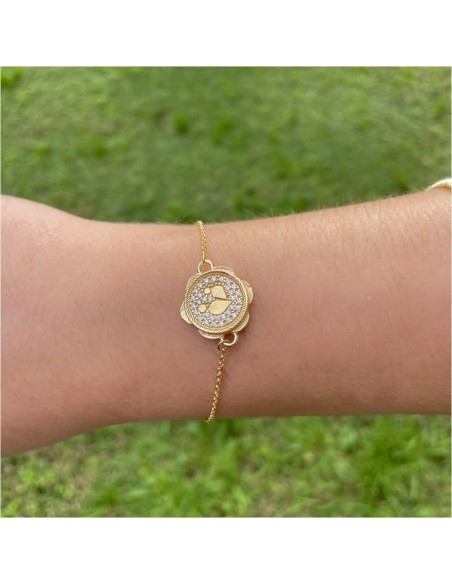 Bracciale Tamburello Siciliano in Argento Placcato Oro e Zirconi Bianchi