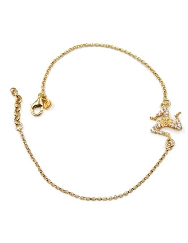 Bracciale Trinacria Siciliana in Argento Placcato Oro e Zirconi Bianchi