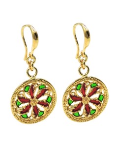 Red and Green Enameled Gold Plated Sterling Silver Rose...
