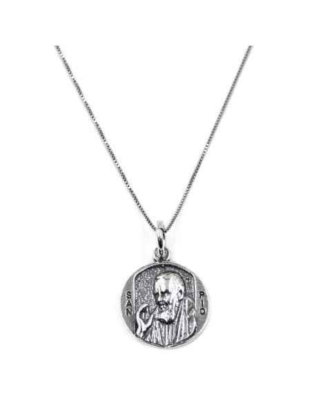 Halskette mit St. Pio-Medaille aus Sterlingsilber