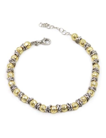 Sterling Silver Golden Hammered Spheres Bracelet