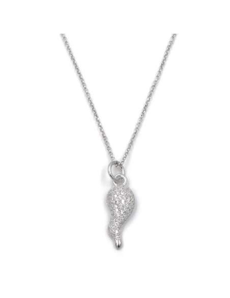 Collana con Corno Portafortuna in Argento 925 e Zirconi Bianchi