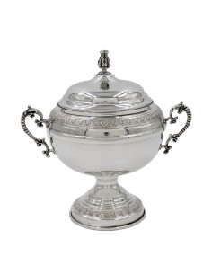 Solid Silver Sugar Bowl Leaves Decor