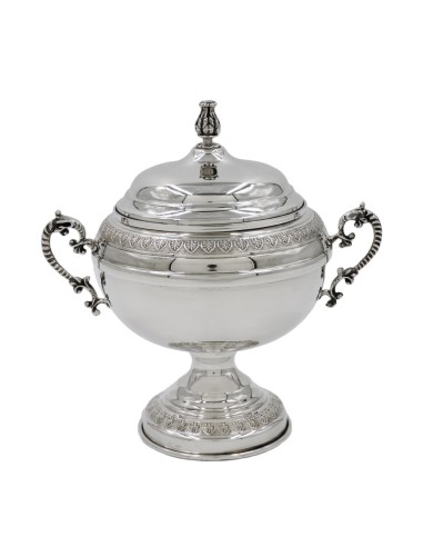 Solid Silver Sugar Bowl Leaves Decor