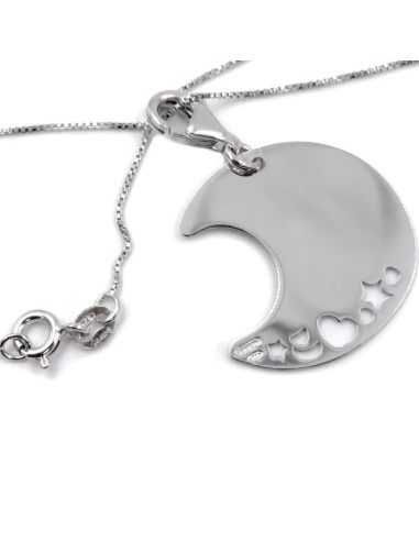 Solid Silver Necklace with Half Moon Pendant 