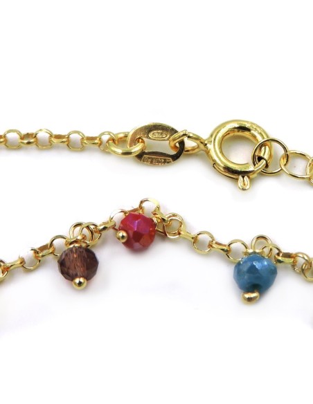 Gold Plated 925 Sterling Silver Necklace with Colored Zircons
