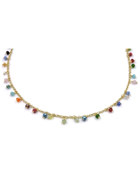 Collana in Argento 925 Placcato Oro Giallo con Pietre Colorate
