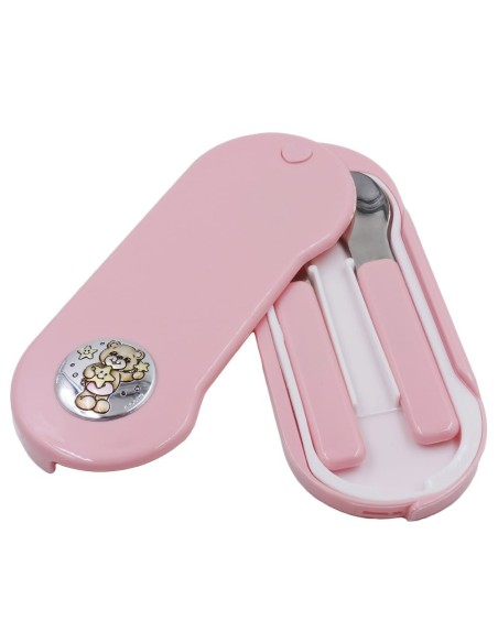 Mädchenbesteckset mit Rosa Teddybär-Etui