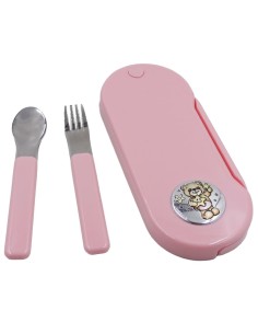 Pink Baby Girl Cutlery Set with Bear 2