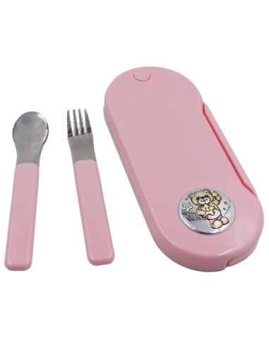 Mädchenbesteckset mit Rosa Teddybär-Etui