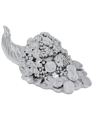 Silver Coated Resin Cornucopia with Fruits and...