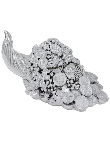 Cornucopia con Monete e Frutta in Laminato Argento 