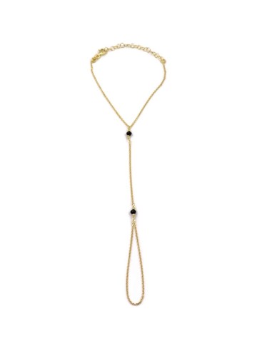 Gold Plated Sterling Silver Hand Kiss Bracelet with Black Stones