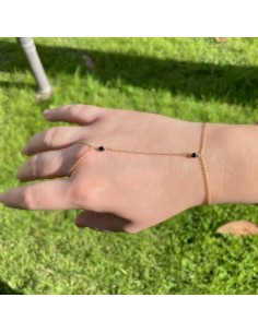 Gold Plated Sterling Silver Hand Kiss Bracelet with Black... 2