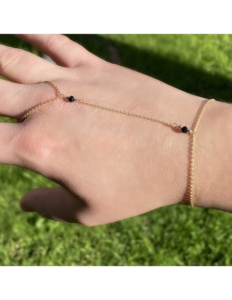 Gold Plated Sterling Silver Hand Kiss Bracelet with Black Stones