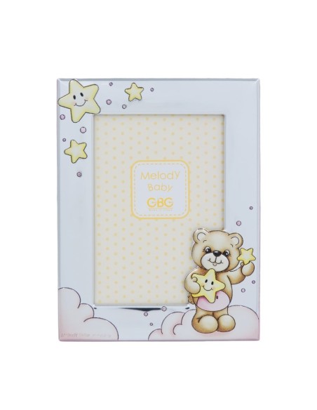 Bilderrahmen für Kleine Mädchen mit Teddybär und Sternen in Silber 9x13