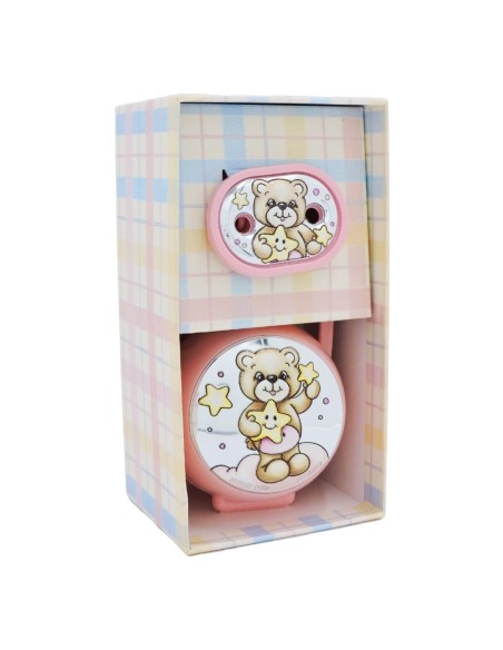 Porta Ciucciotto con Box Rosa Inserti in Argento PVD con Orsetto