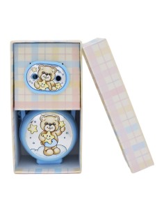 Porta Ciucciotto con Box Azzurro Inserti in Argento PVD...