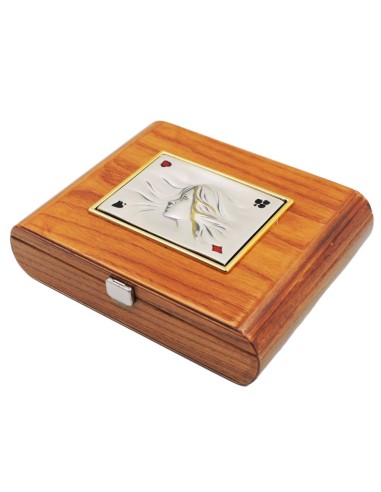 Wooden Box for Playing Cards and Dice Silver Cover