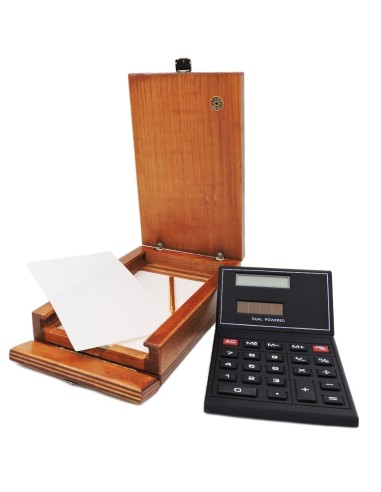 Wooden Box with Calculator and Notepads