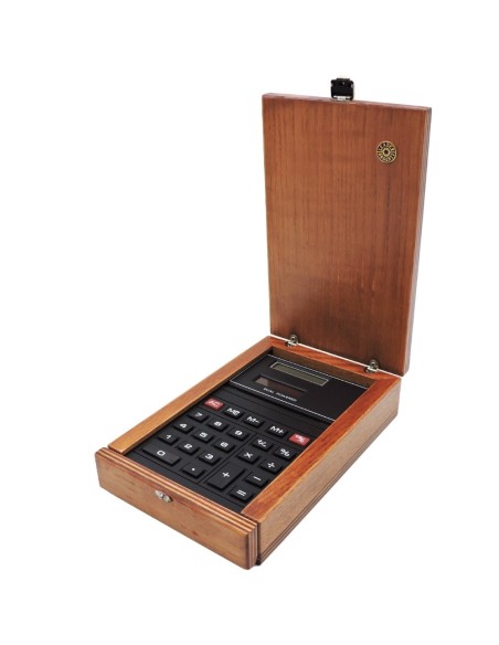 Cofanetto in Legno e Argento con Calcolatrice e Block Notes