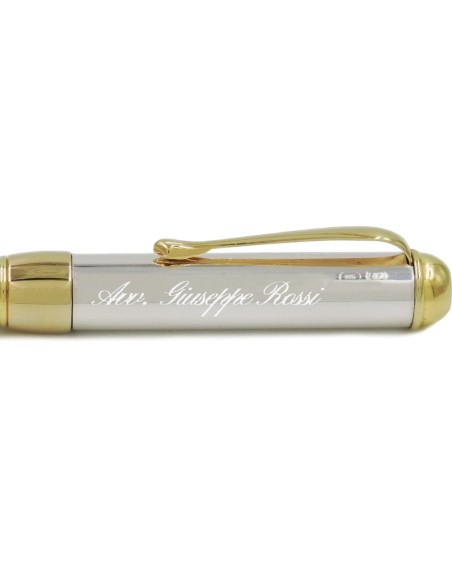 Penna Roller in Argento 925 con Dettagli Placcati Oro