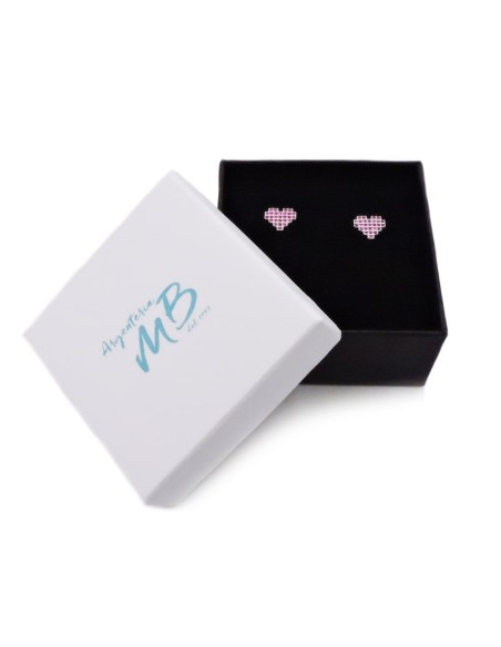Orecchini Cuore Pixel in Argento 925 con Zirconi Rosa