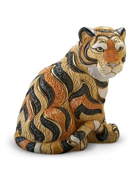 Tigre Seduta Scultura in Ceramica 