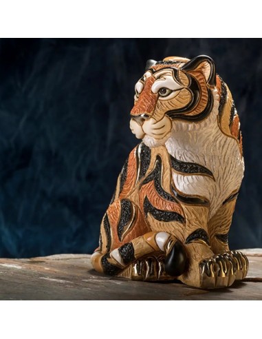 Tigre Seduta Scultura in Ceramica 