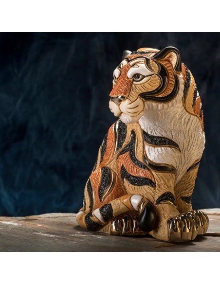Sitzende Tiger-Keramikskulptur De Rosa Rinconada