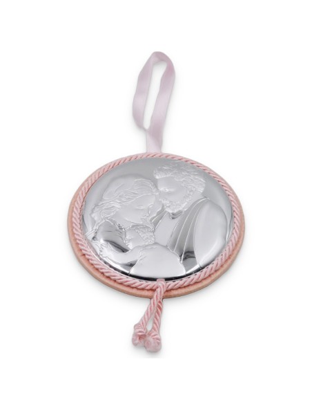 Medaglione Capoculla Rosa Tondo Sacra Famiglia con Carillon