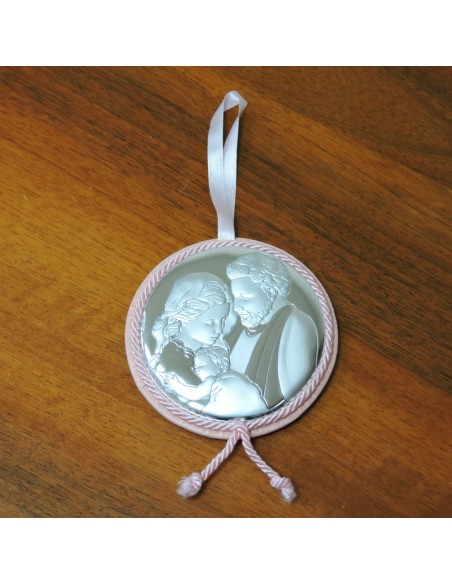 Pink Carillon with Round Medallion Holy Family for Baby Cot 