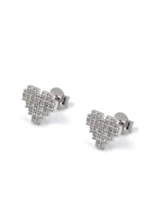 Orecchini Cuore Pixel in Argento 925 con Zirconi Bianchi