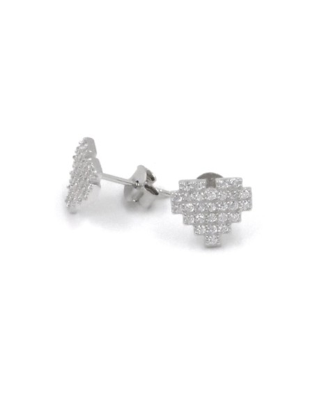 Heart Pixel Earrings made of 925 Sterling Silver and Pink Zircons 