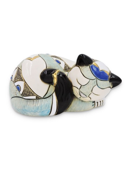 Gatto Addormentato Scultura in Ceramica 