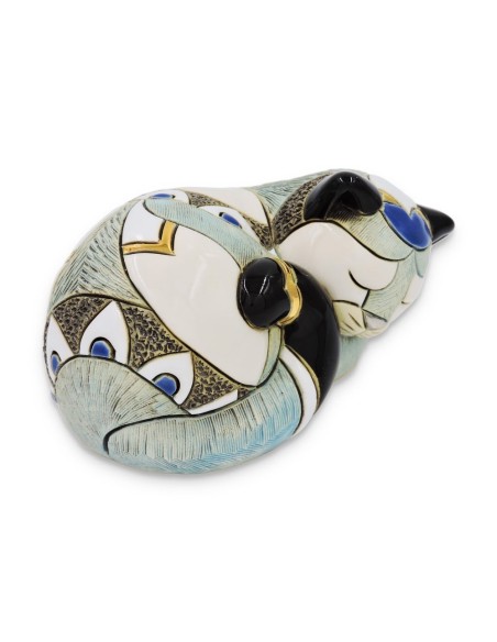 Gatto Addormentato Scultura in Ceramica 