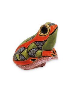 Rana su una Foglia Scultura in Ceramica 