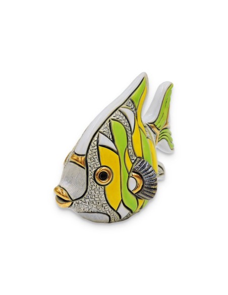 Pesce Angelo Verde Scultura in Ceramica 