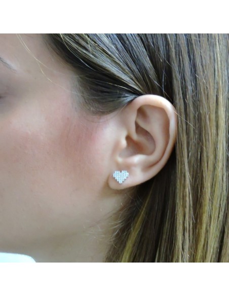 Orecchini Cuore Pixel in Argento 925 con Zirconi Bianchi