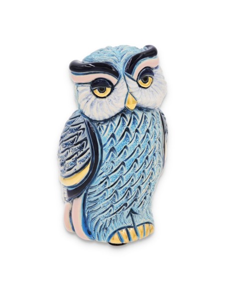Gufo Turchese Scultura in Ceramica 