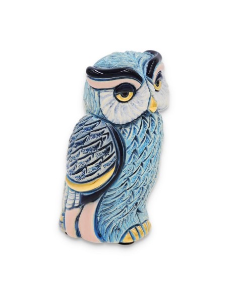 Gufo Turchese Scultura in Ceramica 