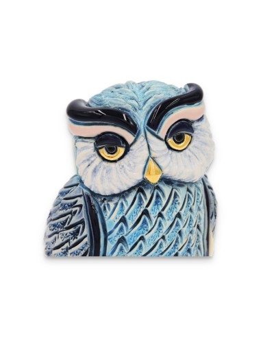Gufo Turchese Scultura in Ceramica 